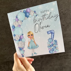 Carte d'anniversaire personnalisée pour filles | Carte princesse des glaces | Anniversaire fille | premier anniversaire et au-delà | Carte 6 x 6