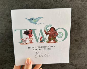 Personalised Birthday Card | Moana | Moana Card | Moana & Friends | Linen 6”x6” Card