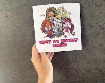 Personalised Birthday Card | Monster High | Girl Birthday | Monster Girls | 6x6 card with envelope