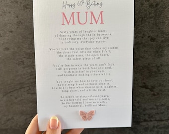 60th Birthday Mum Card with Poem – Elegant Keepsake – Sixtieth Birthday Card for Mum – From Daughter or Son