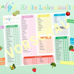 Baby Food Tracker Baby Diary Supplementary Food A4 digital to print Checklist First Foods Meal Planner vegetarian vegan