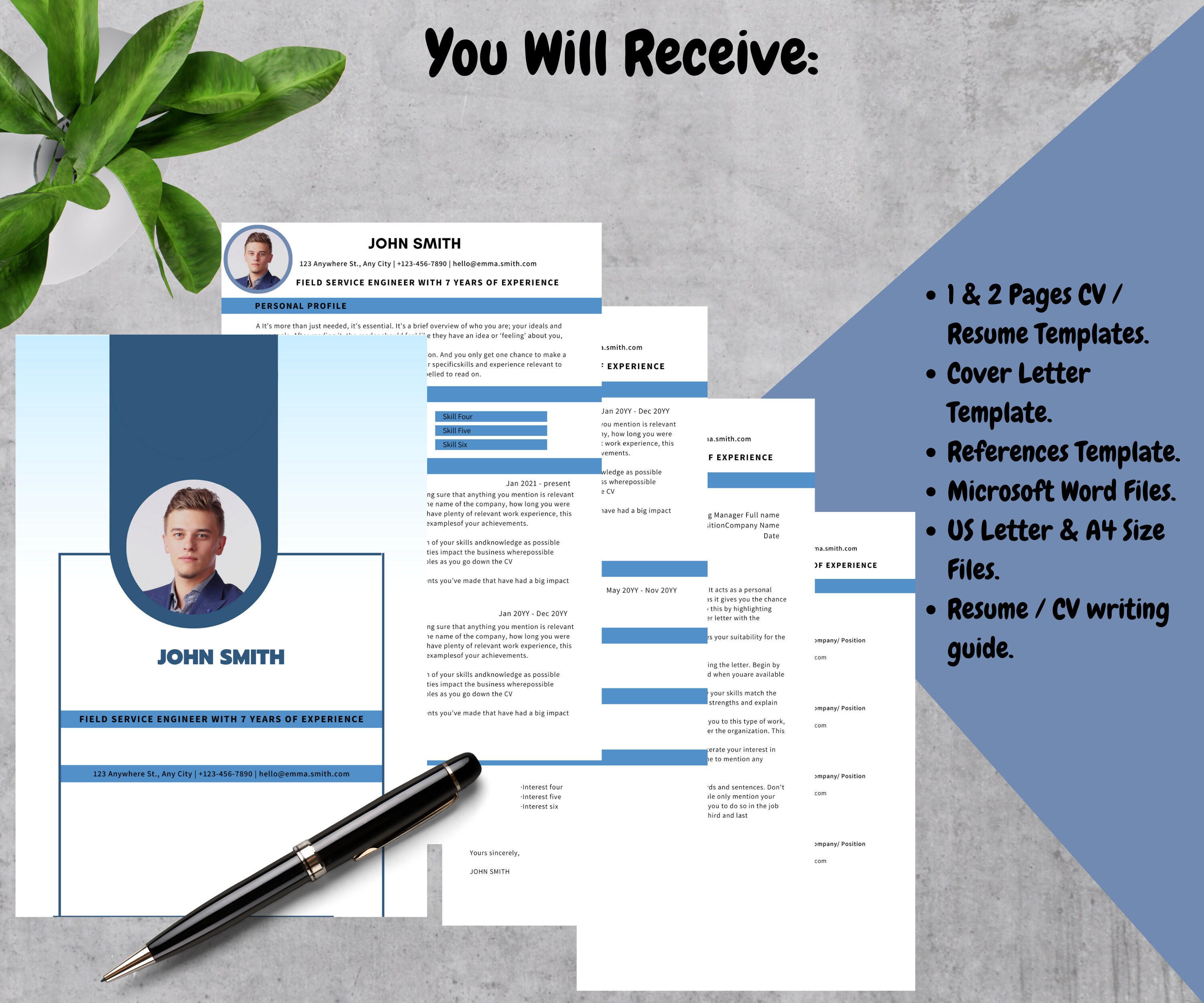 CV, Resume Template, Professional Modern Resume Template for Word Pages, Clean Modern Executive