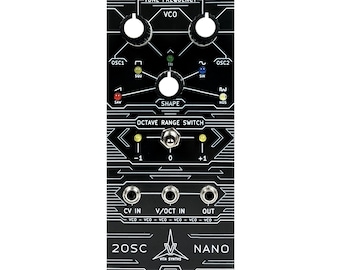 May include: A black 20SC Nano VCO synthesizer module with knobs, buttons, and jacks. The module has a black and white graphic design with the text "20SC Nano" and "VITA SYNTHS".