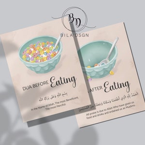 2er Set | Vor - nach dem Essen Dua | Islamisches Kinder-Esszimmer-Küche Dekor | Digitaler Download in DIN A3 | AUCH ENGLISCH