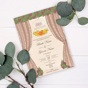 Cartão de convite de casamento personalizado | Modelo editável | Para diferentes ocasiões | Cartão de casamento muçulmano | A5, 8x7 pol.