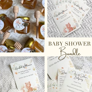 Babyshowerbundel | DIN-A4 | DIN-A5 | DIN-A6 | Gouden sterren met geplaatste wolken | Teddymotief | Personaliseerbaar | Verschillende motieven