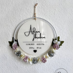 Personalized wreath | flower wreath for baby birth - wedding - family name - birthday - celebrations - couples | to hang up