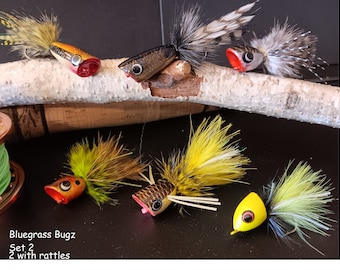 5 Poppers Bugs En Bois Vintage - Taille Grenouille - Pêche Bass - USA