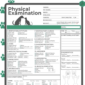 Nuovo! Modulo di esame fisico ampliato con più sezioni / SOAP dell'ospedale veterinario / PDF stampabile / Esame medico veterinario / Rapporto di visita medica per cani e gatti