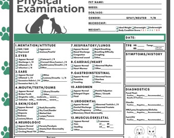 New! Expanded Physical Exam Form with More Sections | Veterinary Hospital SOAP | Printable PDF | Vet Med Examination | Dog Cat Pet Report