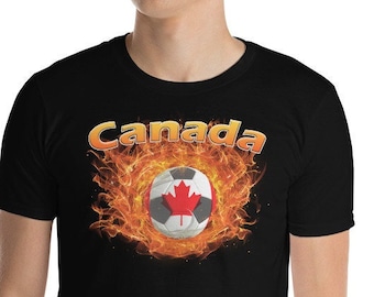 Canada National Soccer | Canada Football t-shirt | Short sleeve tee | Canadian Flag Ball ringed in fire | Unisex Fan Sports Shirt