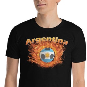 Argentina National Futbol | Argentina Football Soccer t-shirt | Unisex Short sleeve tee | Argentina Flag Ball ringed in fire shirt