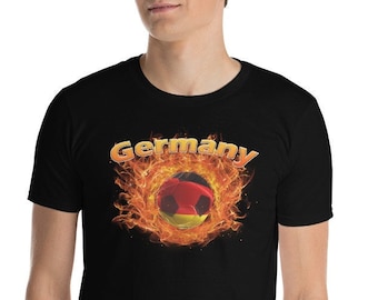 Germany National Football | Germany Football Soccer t-shirt | Short sleeve tee | Germany Flag Ball ringed in fire | Unisex Fan Shirt