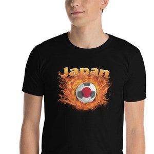 Japan National Football | Japan Football Soccer t-shirt | Short sleeve tee | Japan Flag Ball ringed in fire | Unisex Fan Sports Shirt