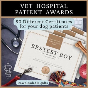 Customizable Vet Hospital Patient Awards | Veterinary Clinic Client Certificates | Printable PDF | Veterinary Medicine | Dogs and Puppies