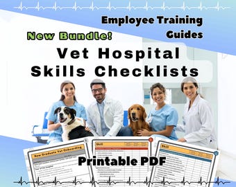 Nuovo pacchetto scontato! Liste di controllo per la formazione in ospedale veterinario / Nuovo veterinario - Reception - Assistente veterinario - Studente veterinario / Elenco attività PDF stampabile