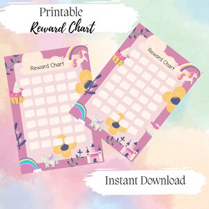 Unicorn Themed Chart, Reward Chart For Kids, Behaviour Chart for Children, Printable Reward Chart, Instant Download, Chore Chart