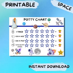 Potty Chart, Printable Potty Chart, Space Theme, Reward Chart, Toilet Training Chart, Instant Download, Personalised Chart, Custom Chart,