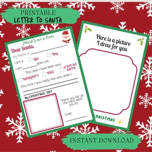 Brief an Santa, Santa Brief, Brief an Santa Printable, Instant Download, Schreiben Sie einen Brief an Santa, Weihnachtswunschliste, Weihnachtsaktivität