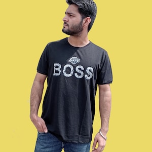 Printed Black Cotton T Shirt Men | Boss Black T-shirt for Boys | Round Neck Cotton T Shirt Men | Printed Soft Comfortable Activewear Tee