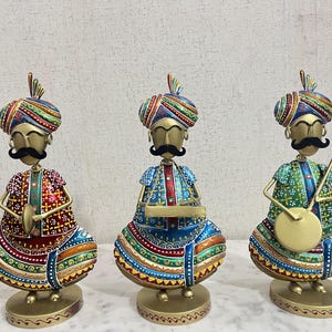 Hand-Painted Iron Musician Trio | Traditional Rajasthani Sitting Musicians – Set of 3 Figurines