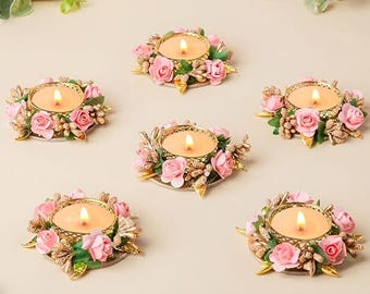 Floral Tealight Candle Holders | Diwali Decor, Wedding Arrangement