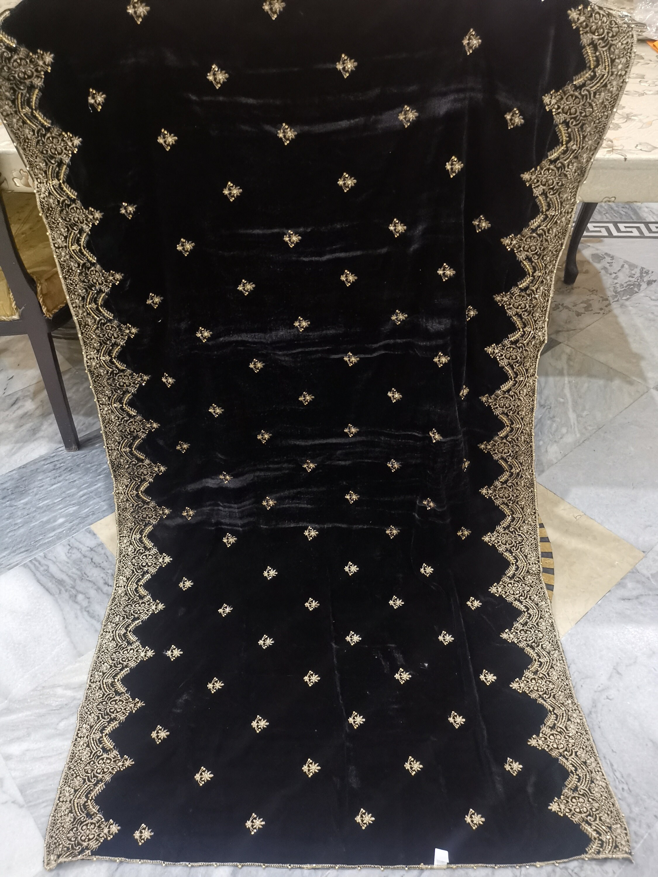 Heavy Embroidered Black Velvet Bridal Shawl for Wedding Wear (DZ18574) main image 1