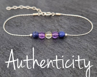 925 STERLING SILVER Healing Energy Bracelet, dainty chain with an adjustable extender. Authenticity - Citrine, Amethyst & Sodalite gemstones