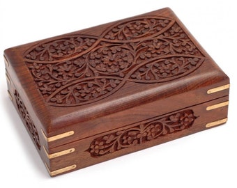 Hand crafted sheesham wood box with brass corners / jewellery box, tarot card box, oracle card box