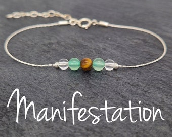 925 STERLING SILVER Healing Energy Bracelet, dainty chain with an adjustable extender. Manifestation - Tiger's Eye, Aventurine, Clear Quartz