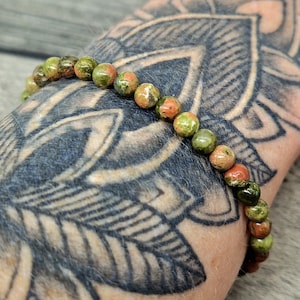 UNAKITE 4mm Gemstone Bracelet, 925 Sterling Silver with Magnetic Clasp or Spring Clasp, dainty bracelet, small bead bracelet