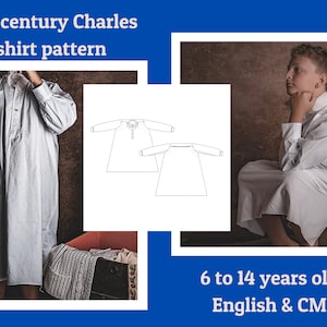チャールズ19世紀男子用シャツの型紙。英語の型紙付き。A4サイズとA0サイズ、英語とCMの冊子付き。18世紀から19世紀全般まで。