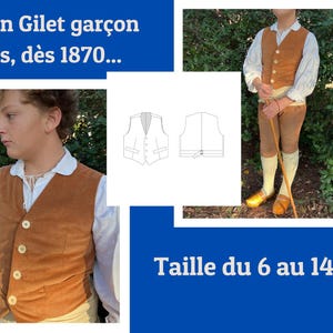Patrón digital de chaleco Jules para niño desde 1870 hasta hoy, francés, talla 6 a 14 años, A0 A4 Us Letter 1880 1890 1900 1910 1920 1930
