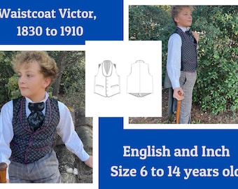 Boys' Waistcoat Pattern, 1830s-1910s Shawl Collar Vest (A4, A0, US Letter) English & Inch