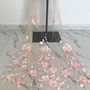 Pink floral tulle fabric,3D floral fabric,lace mesh,lace fabric by the yard