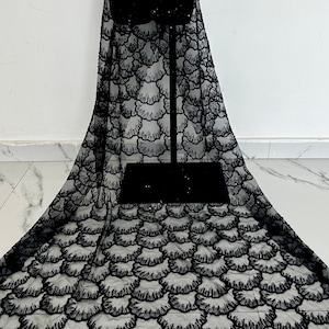 Layered black sequin fabric, beaded fabric,bridal lace fabric for all kinds of dress diy