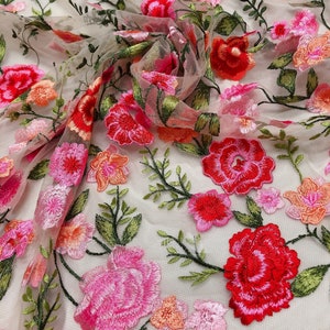Embroidery 3D Flower Lace Fabric,Mesh Tulle Fabric,DIY Supplies