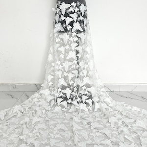 White butterfly lace fabric,Sequin butterfly fabric,3D Butterfly Fabric,lace fabric,bride wedding dress fabric by the yard