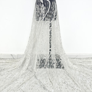 High quality sequined lace net, heavy beaded lace fabric, clothing fabric, dress fabric, lace fabric by yard