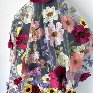 3d Flower Applique Fabrics,Bridal Gown Fabric,Tulle Lace Fabric,Embroidery Fabric,Colorful Flower Fabric
