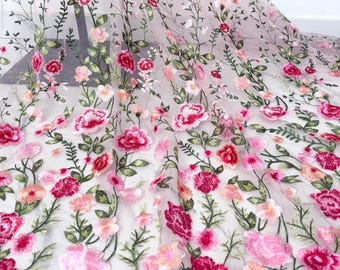 High quality flowers Embroidered Lace Fabric,elegant fabric,Soft tulle fabric，flower embroidery，Tulle Lace Fabric，Sold by the Yard