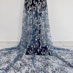 Heavy beaded lace fabric, sequin floral fabric, dress fabric,DIY Wedding Bridal Evening Dress Costume Handcrafts,lace mesh
