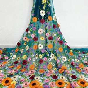 Colorful floral fabric,3D floral fabric,tulle fabric,mesh fabric,For making dresses, bridal veils lace fabric