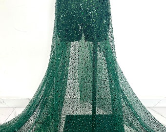Army green pearls sequins tulle,DIY dress tulle fabric , Party Dress by the yard