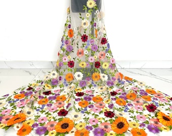 3D colorful mesh fabric,embroidered flower lace fabric,flower dress or wedding decoration,veil fabric,DIY material,mesh fabric