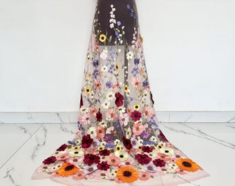 3d Flower Veil Lace,Tulle Fabric,Embroidery Lace Fabric,Wedding Dress Fabric Dress Veil Bridal Lace Fabric,Colorful Floral Lace