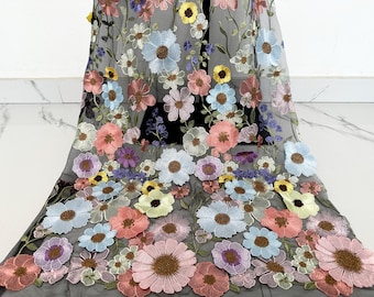 Black Tulle Fabric,Colorful Flower Lace Fabric,Diy Wedding Bridal Evening Dress Costume Handcrafts,Lace Mesh,Embroidered Flower Fabric