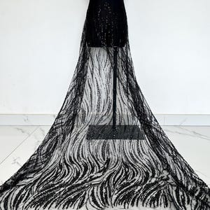 Black sequined lace fabric, beaded lace fabric, sequined tulle fabric,for Wedding Dress,Prom Dress,Bridal Gown,Party Dress,By 1 Yard