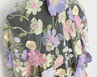 Colorful Floral Lace Fabric,Lace Fabric,Dress Fabric,Fashion Embroidery Flower Fabric,Lace Mesh Fabric,Flower Decoration Fabric