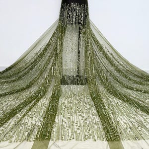 100% Polyester Perlen-Spitzenstoff, Blumen-Sequin-Tüll-Gewebe, für Hochzeitskleid, Abschlussballkleid, Mädchenkleid, Brautkleid, Partykleid, 1 Yard